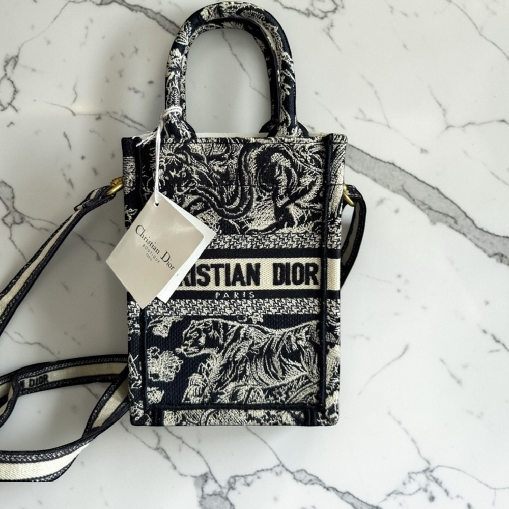 Dior Mini Book Tote Pouch Tiger Toile de Jouy Blue Multicolor NEW w Tag Strap - Picture 8 of 8